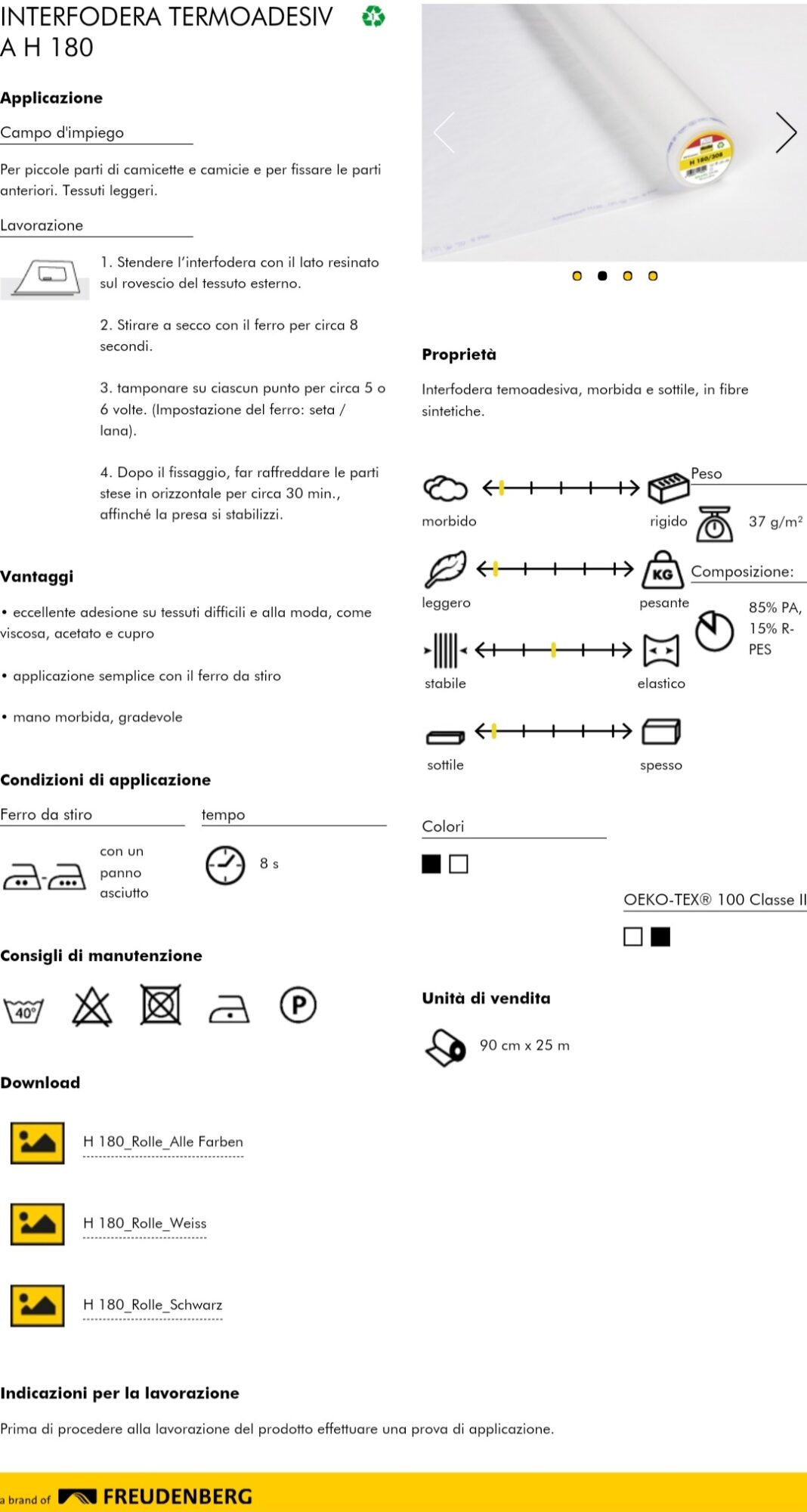 Tutto per il Cucito, Freudenberg interfodera termoadesiva H180 vendita on  line